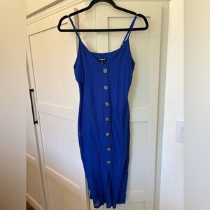 Express Royal Blue Ribbed Button-Front Midi Slip Dress